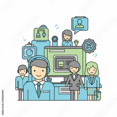 Cartoon Customer Support Team Illustration.