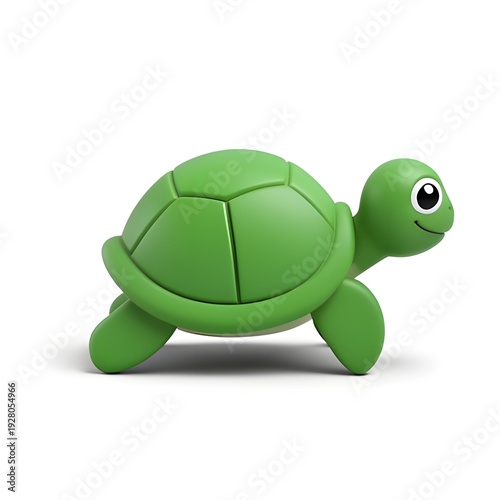 A charming depiction of a cartoon green sea turtle walking gracefully on a plain background
