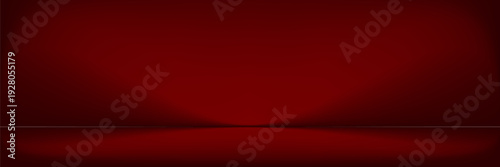 Red studio background. Abstract limbo podium studio room. Dark red gradient wall floor and spotlight scene. Showcase, promotion display. Vector stage mockup illustration, eps10