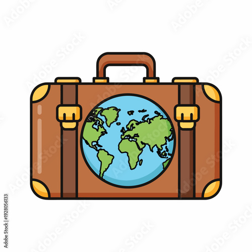 Brown Suitcase with Earth Globe.