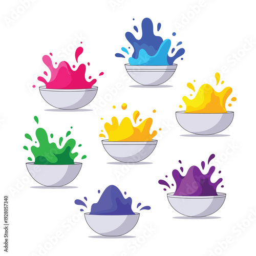 Colorful paint splashes in bowls.