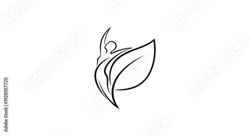 Stylized Human Figure Integrated with Leaf Icon Representing Wellness and Nature, Isolated White Background