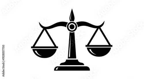 Solid Black Scales of Justice Icon, Symbolizing Law and Balance on Isolated White Background