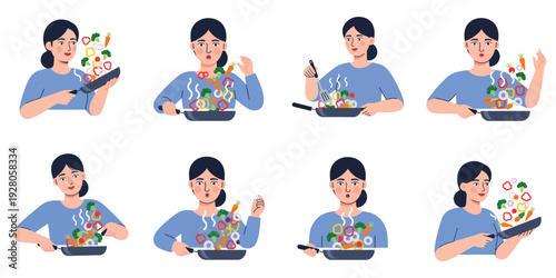 Woman cooking vegetables in a pan