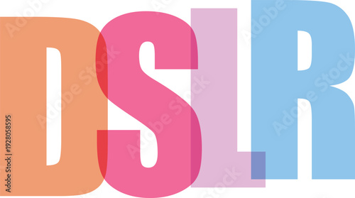 Colorful DSLR letters in bold typography with pastel colors and soft lighting for photography equipment branding