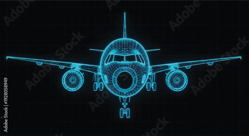 Airplane Blueprint – Aviation Engineering CAD Technical Drawing of Jet Aircraft