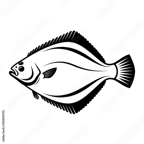 Halibut Fish Illustration, Flatfish Seafood, Marine Life, Vector Art