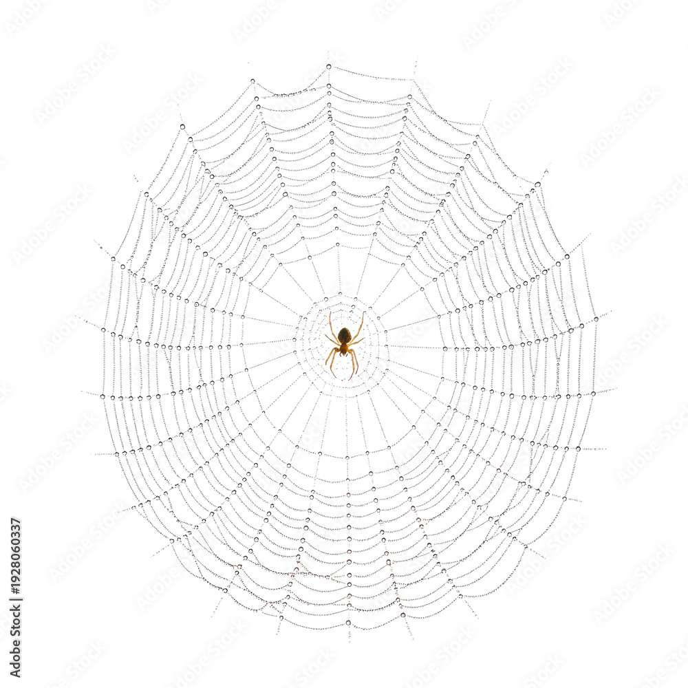 Obraz premium Spider on detailed orb web with transparent background