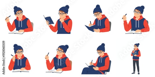 Student studying with notebook and pen