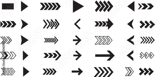 Collection of diverse black arrow icons on Transparent Background, indicating direction and navigation.