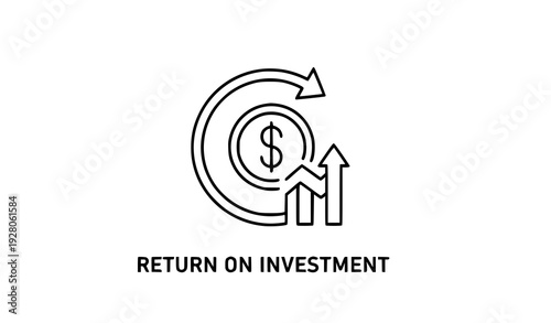 Return on investment thin line vector icon with growth arrow and dollar symbol