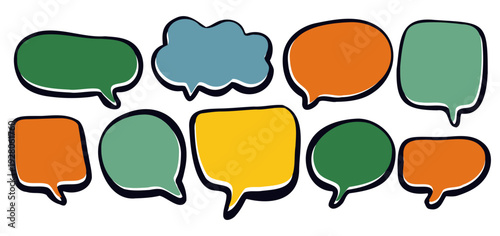 Speech bubble frame for text vector and dialogue icon. Balloon box for think idea. Cartoon dialog doodle shape for chat message. Hand drawn comic talk flat illustration. Simple organic message box