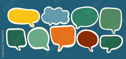 Bubble speech organic design eco style, soft nature bold vector. Comic friendly box, conversation with line fluid hand drawn background. Shape flat illustration.  Set of irregular graphic element