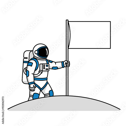 Cartoon astronaut holding flag isolated vector illustration