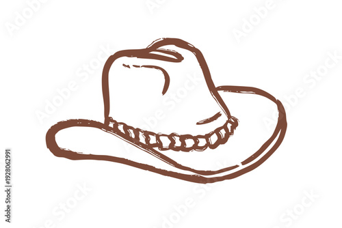 Hand drawn western clipart brown cowboy hat with decorative band on sketch style western