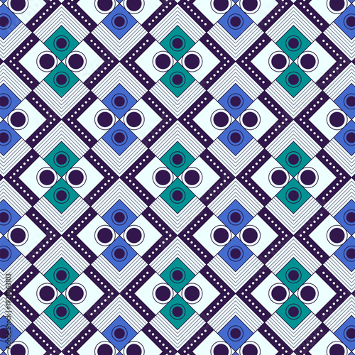 Modern geometric pattern with interlocking diamonds and circles