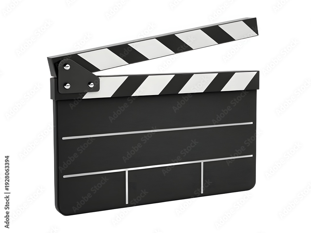 Fototapeta premium Isolated black movie clapper board on a white background for Hollywood cinema production and video industry action
