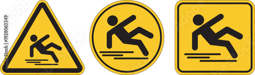 Slippery surface warning signs in different shapes