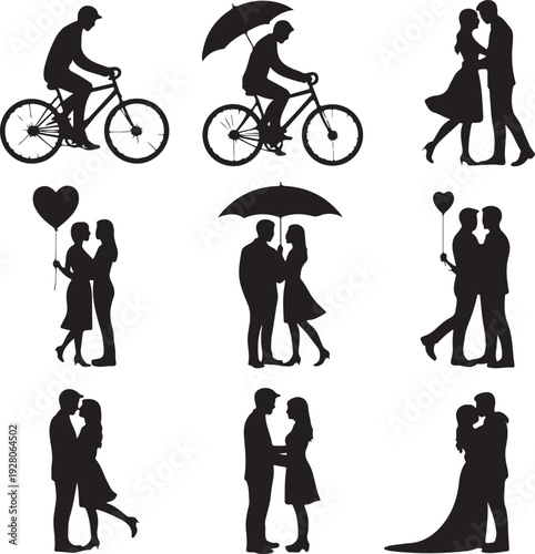 Romantic Couple Heart Silhouette Collection – Love, Wedding & Valentine Vector Icons Set