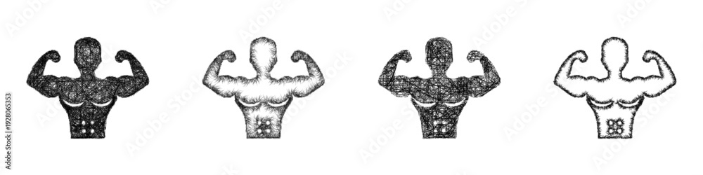 Fototapeta premium Sketch bodybuilding icon design set