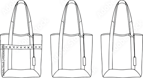 Tote Bag Vector CAD Drawing Flat Template Fashion Accessory Illustration Sewing Pattern Technical Sketch Editable Handbag Design