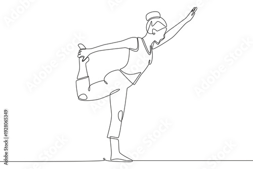 Woman stretching. Stretching concept one-line drawing