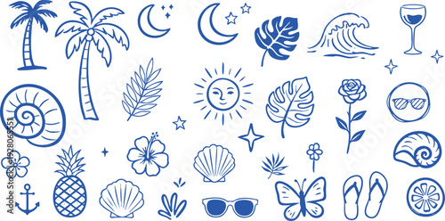 Whimsical beach and nature illustrations