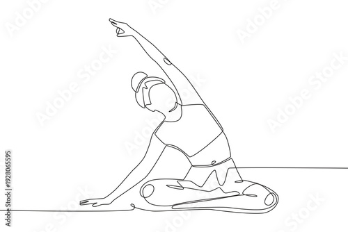 Woman stretching. Stretching concept one-line drawing