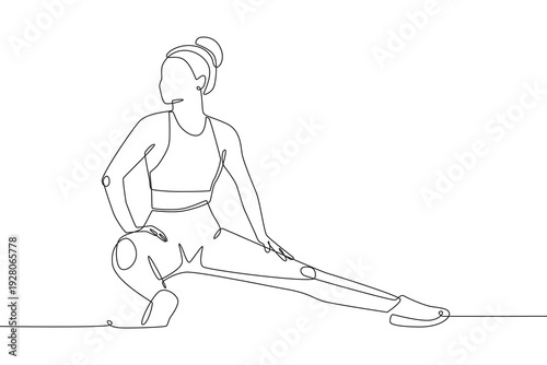Woman stretching. Stretching concept one-line drawing