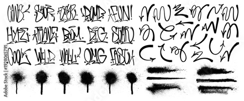 Spray Paint art Collection, tags and line set