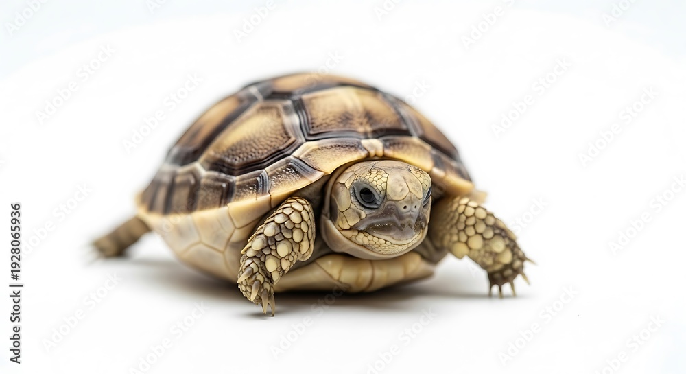 Obraz premium Baby tortoise with patterned shell on clean white background