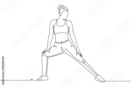Woman stretching. Stretching concept one-line drawing