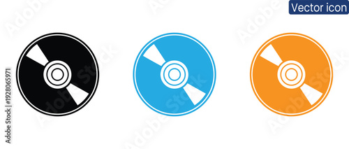 Vibrant CD icons in black, blue, and orange on a clean white background, perfect for tech and media concepts