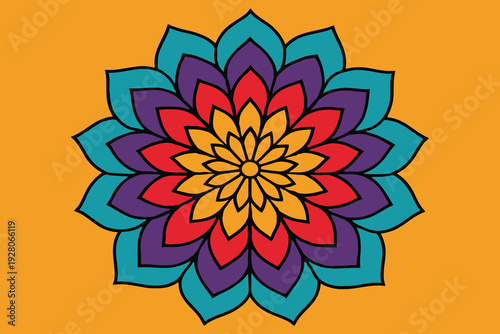 Vibrant mandala flower with intricate geometric patterns and vivid colors