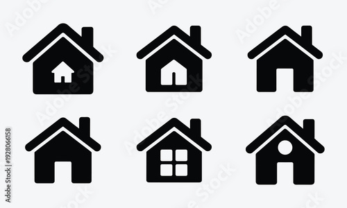 Set of modern house icons in black and white for real estate or architecture projects