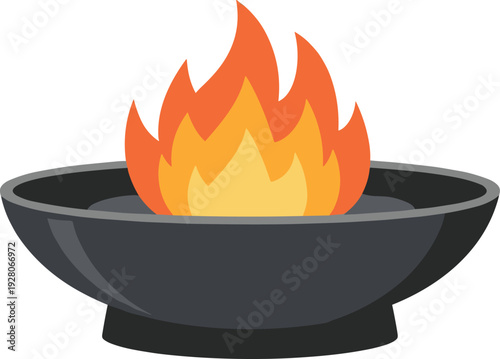 Fire pit with burning flames in modern bowl