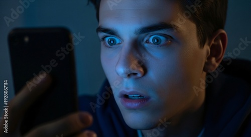 Wallpaper Mural Conspiracy Reaction Shocked Young Adult Staring at Smartphone After Reading Alarming Online News at Night Torontodigital.ca