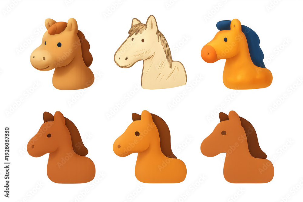 Obraz premium Collection of six stylized horse heads in various colors and textures on a black background