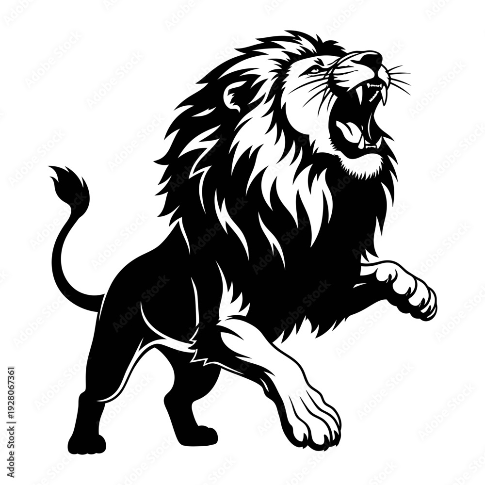 Naklejka premium A black and white image of a lion standing on its hind legs