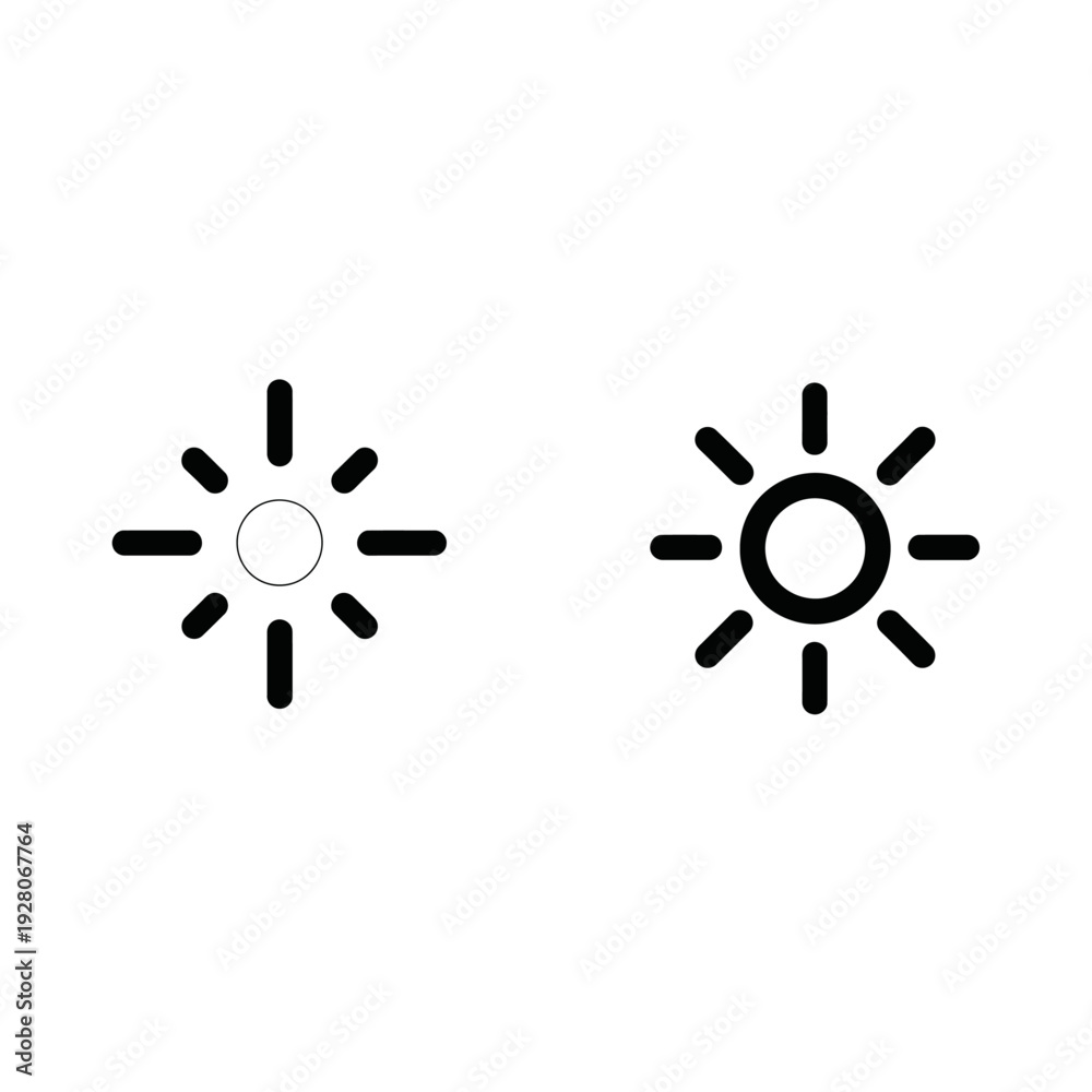 Obraz premium Sunburst Icons: Contrasting Light Rays. Simple Vector Graphics for Brightness, Energy, and Illumination Concepts.