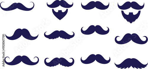 Mustache icon set collection, vintage handlebar and hipster moustache silhouettes isolated on white background vector illustration pack