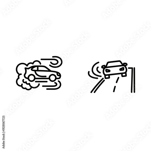 Dynamic Car Icons: Drifting and Turning. Action-Packed Line Art Illustrating Speed, Control, and Motion in Driving.