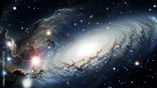Stunning spiral galaxy illuminated by surrounding stars, set against a deep cosmic backdrop
