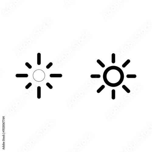 Sunburst Icons: Contrasting Light Rays. Simple Vector Graphics for Brightness, Energy, and Illumination Concepts.