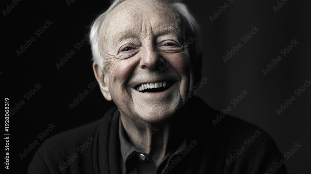 Fototapeta premium Portrait of a senior man, joyfully smiling. He appears happy and content