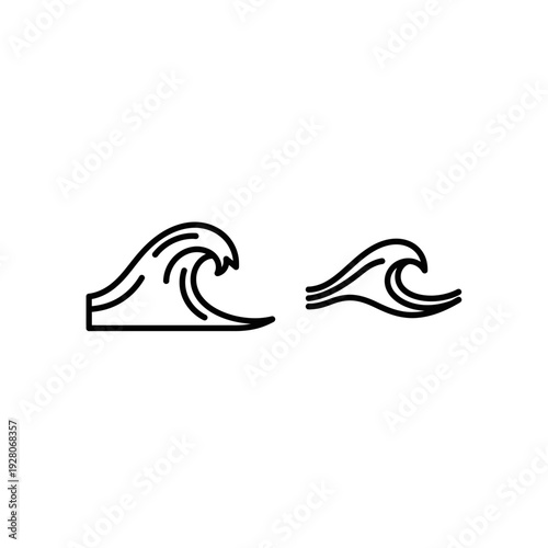 Illustrations of a large crashing wave and smaller rolling waves, representing the power and movement of the ocean.