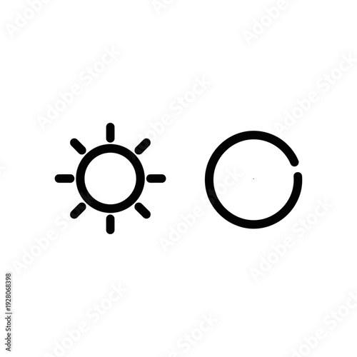 Simple outline icons of a sun with rays and a broken circle, representing concepts like light and incomplete progress