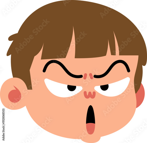 Flat Style Angry Boy Face Expression Cute Cartoon Character Illustration