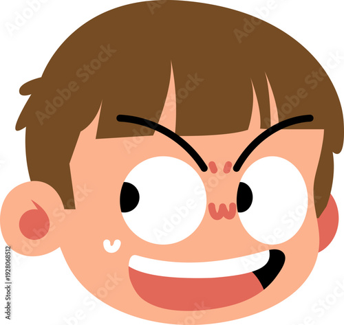 Cartoon Illustration Portrait of an Evil Boy Child Head Face