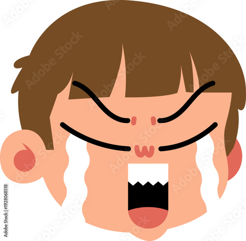 Cute Flat Style Crying Boy Face Cartoon Expression Character Illustration